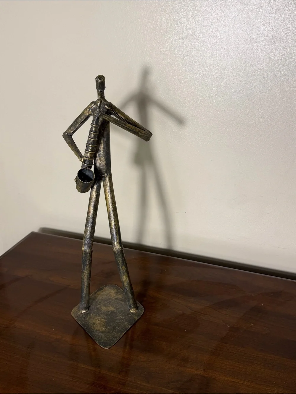 Z Gallerie brutalist style saxophone player tube metal sculpture approximate 15